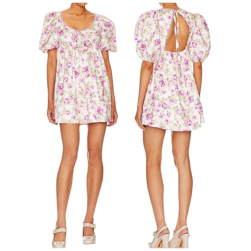 For Love & Lemons Milani Floral Mini Dress XXS NWT Pink Rosette